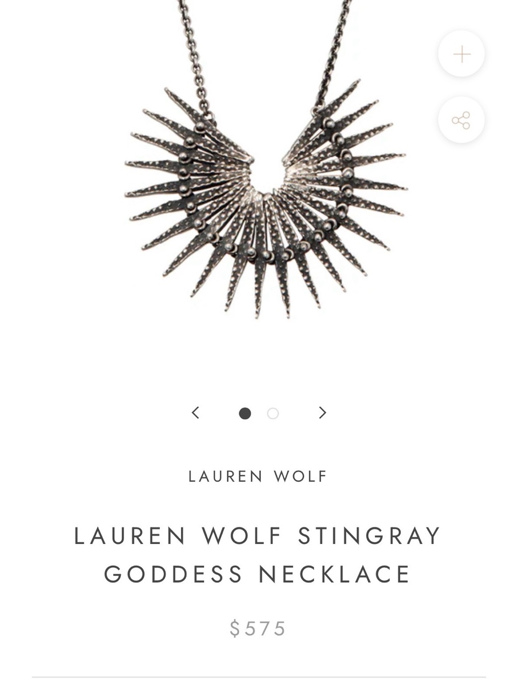 Stingray Goddess Necklace by Lauren Wolf